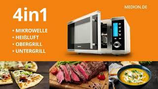 MEDION MD 15501 4 in 1 Mikrowelle mit Grill 25 Liter, 900 Watt, 1100 Watt Grill, 2500 Watt Heißluft,