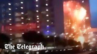 Moment Ukrainian drone hits Moscow office building causing large explosion