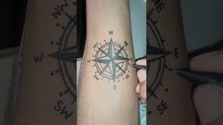 haw to make compass tattoo designs with pen #shorts #compass #tattoo