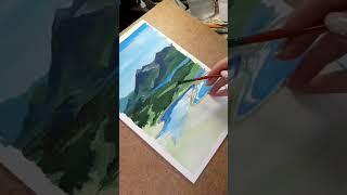 Пейзаж гуашью  #gouache #landscape #mountains #art #process #пейзаж #гуашь #горы