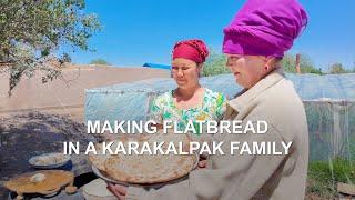 Making flatbread in a Karakalpak family