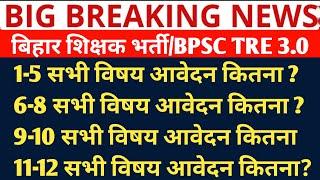 BPSC TRE 3.0 VACANCY/BPSC TRE 3.0 LATEST NEWS/ SUBJECT WISE कुल कितने आवेदन देखें, सभी विषय//