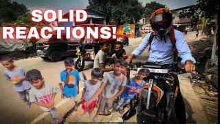 Kids reaction to wheelies on duke 390 in Kanpur! || ride to college on duke 390!