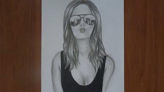 Как нарисовать девушку в очках  /Drawing girl / Pencil drawing / How to draw a girl in sunglasses /
