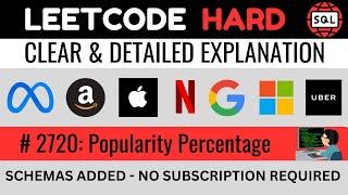 Leetcode HARD 2720 - Popularity Percentage SUBQUERY in SQL : Explained by Everyday Data Science