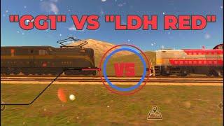 Train and rail yard - "GG1" vs new locomotive "LDH RED" - joc cu trenuri/ Trains games..