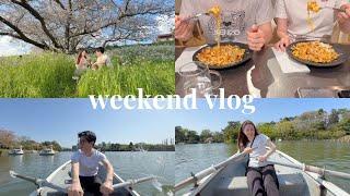 couple vlog | cherry blossoms  picnic  homemade pasta and ragù sauce  boat rental 