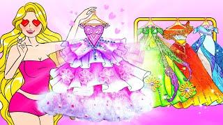 Pink Rapunzel Princess Choose Wedding Dress Up | Nursery Paper DIY Cartoon | Woa Doll American Kids