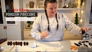 How to make cute & easy DIY Pinecone Penguin CHRISTMAS ORNAMENTS  (Nature Craft) Elysia English