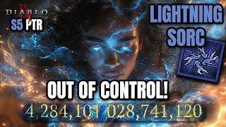 LIGHTNING SORC OUT OF CONTROL - PIT 200 CLEAR & 4 QUADRILLION DAMAGE Diablo 4 Season 5 PTR