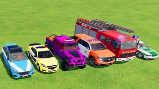 POLICE CAR, FIRE TRUCK, AMBULANCE, COLORFUL CARS FOR TRANSPORTING! -FS 22