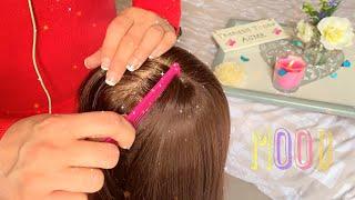  ASMR ~ Tingly Hair Sectioning & Parting ~ Rat Tail Comb ~ Soft, Gentle Hand Movements 