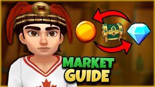 MARKET GUIDE, GEM TO GOLD CONVERSION, PIRATE FLASH QUEST | Shop Titans Gameplay