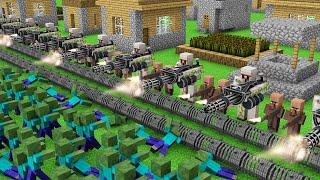 Minecraft Villager and Iron Golem BUY a MINIGUN to Protect the Village from The Zombie Apocalypse