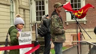 Skyler Williams speaks at the rally for Six Nations Land Defenders in Toronto - October 26, 2021