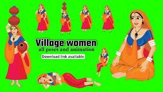 Village women - पनिहारी | green screen | vector | all poses | cartoon | animation character