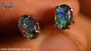 Opal Triplet stud Silver Earrings