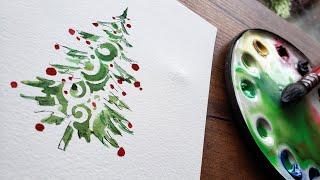 Easy, Fast & Creative Watercolor Christmas Tree Holiday Tutorial for beginners