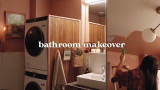 Small bathroom makeover | Ikea vanity hack + diy washer divider