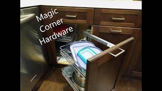 Magic Corner Hardware in a base blind corner cabinet