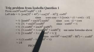 Prove a trig relation for Isabella