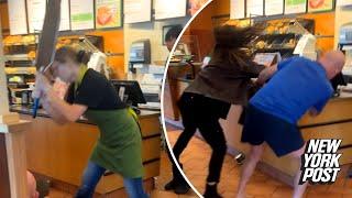 Fearless Panera worker bashes customer with bread pan after he assaults patrons in violent outburst