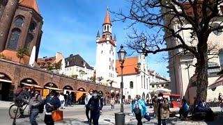 Walking in MUNICH 2021-Apr:  SendlingerTor-Marienplatz-ViktualienMarkt-Odeonsplatz-Brienner St