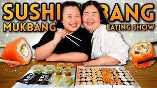 SUSHI MUKBANG 먹방 Spicy Tuna Roll + Salmon Roll + Shrimp Roll + Scallop Roll Eating Show! (SO GOOD!)