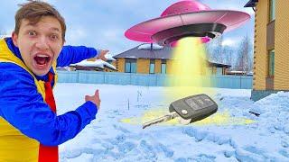 Aliens at UFO gave Mr. Joe Car Key to Nissan Cedric for kids