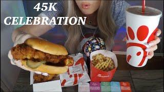 ASMR Chick Fil A Mukbang Q&A 45K Celebration | Whispered Eat With Me