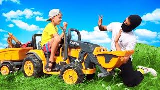 Funny Alex ride on Excavator Power Wheels. Car Toy Excavator Play