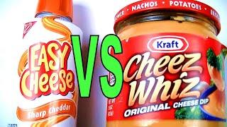 Easy Cheese vs. Cheez Whiz - Which Cheesy Snack Spread is Best, Spray or Jar- FoodFights Food Review