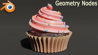 Blender tutorial - Make cartoon cupcake using Geometry Nodes and procedural materials #oe287