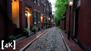 [4K] Walking Beacon Hill in Boston, MA - Rainy Day Ambience - ASMR Walk - 3D Binaural Audio