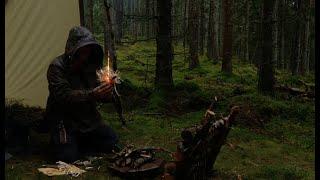 Overcast - 2 Nights Alone in Dark Forest in Hail, Rain, Wind - Bushcraft Trip - Wild Camping