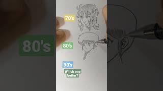 Drawing anime girls in 70's 80's qnd 90's style #shorts