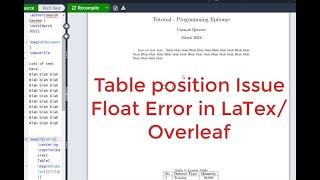 Solution/Fix of Table positioning Issue in LaTex | Table positioning parameters | one/two column doc