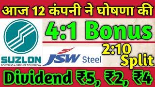 Suzlon Energy • JSW Steel + 12 Stocks Declared High Dividend, Bonus & Split With Ex Date's