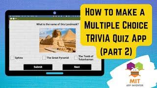 Multiple choice quiz app in MIT App Inventor (Part 2) | Trivia quiz in MIT App Inventor