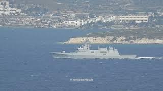 Turkish Navy Istif class frigate F 515 TCG Istanbul northbound Chios Strait in east Aegean Sea.