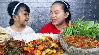 Sambal Udang Balado Extra Petai, Sambal bawang, lalapan #Mukbang