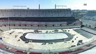 Timelapse shows crews complete ice rink at Ohio Stadium for Blue Jackets-Red Wings game