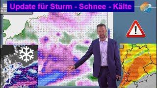 Update für Sturm, Schnee & Kälte. Stichtag Dienstag. Viel Niederschlag. Milde Mittelfrist unsicher.