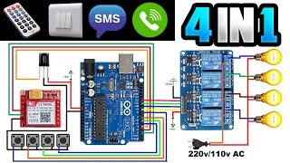 SiM800L Relay Control With Arduino IR Remote and Push Buttons | GSM Based Home Automation