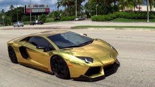 Worlds First Gold Plated Lamborghini Aventador LP700 Revs Drive in Miami