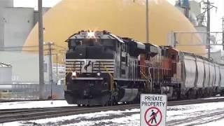 CP 677 led by NS ACE and 475 with four units at Fifth St  Clinton, IA February 15, 2020