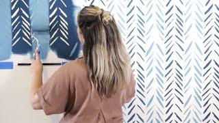 How To Stencil A Two-Toned Blue Herringbone Accent Wall