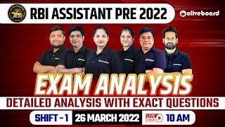 RBI Assistant Exam Analysis 2022 | Shift - 1 (26 March) | Detailed Analysis With Exact Question