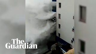 Giant waves in Tenerife destroy seafront balconies
