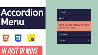 How to create accordion menu using html css and Js | Accordian menu using Js